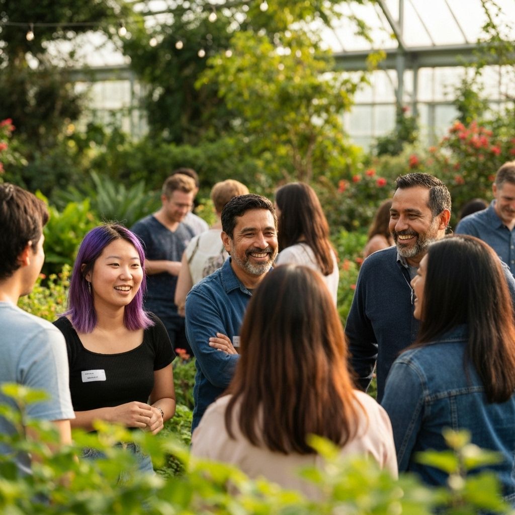Community gathering with botanical elements